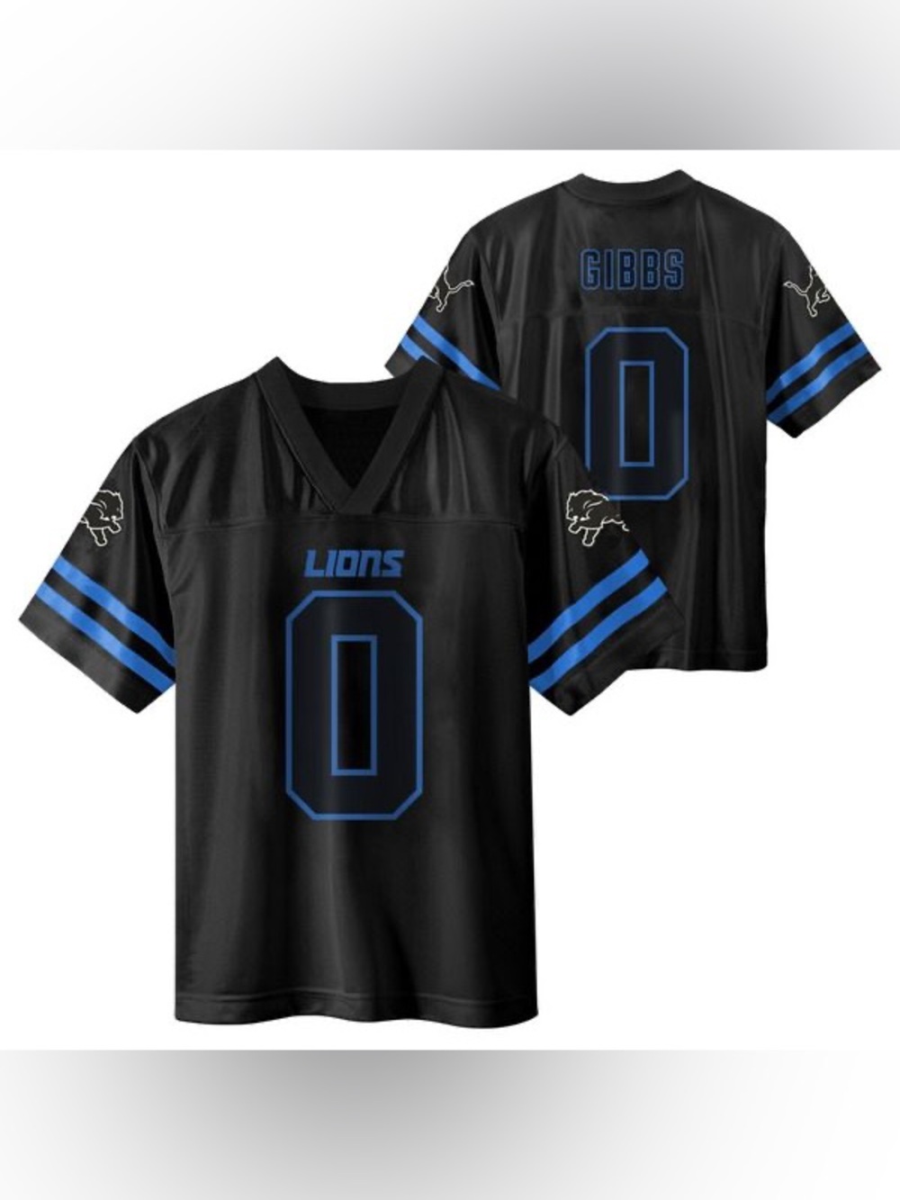 Detroit Lions Gibbs #0 NFL Boys' Jersey Game Day Apparel, Black Alternate, NWT